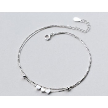 1pc 100% real. 925 Sterling silver Fine Jewelry Multi-Layers /Double Rows 3-Heart amp; Beads Anklet  Bracelet GTLS548