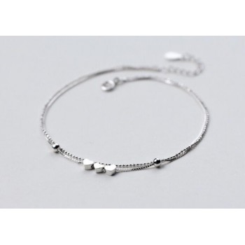 1pc 100% real. 925 Sterling silver Fine Jewelry Multi-Layers /Double Rows 3-Heart amp; Beads Anklet  Bracelet GTLS548
