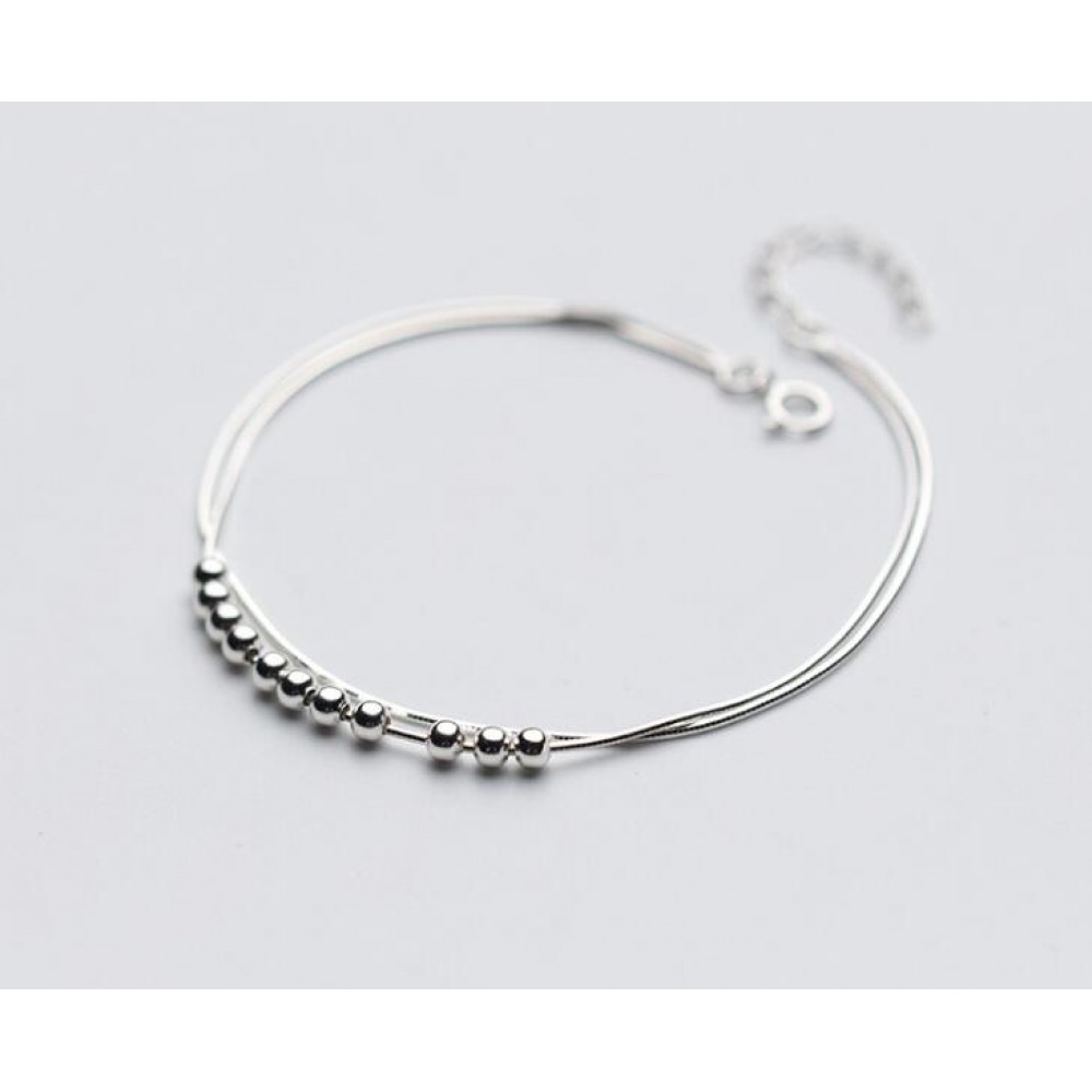 1pc 100% Real. 925 Sterling Silver Fine Jewelry Double Rows Snakebone chain Lucky Beads Anklet Bracelet GTLS665