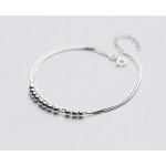 1pc 100% Real. 925 Sterling Silver Fine Jewelry Double Rows Snakebone chain Lucky Beads Anklet Bracelet GTLS665