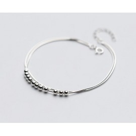1pc 100% Real. 925 Sterling Silver Fine Jewelry Double Rows Snakebone chain Lucky Beads Anklet Bracelet GTLS665