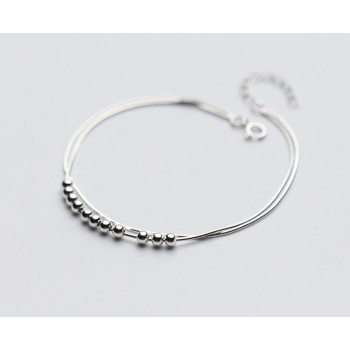 1pc 100% Real. 925 Sterling Silver Fine Jewelry Double Rows Snakebone chain Lucky Beads Anklet Bracelet GTLS665