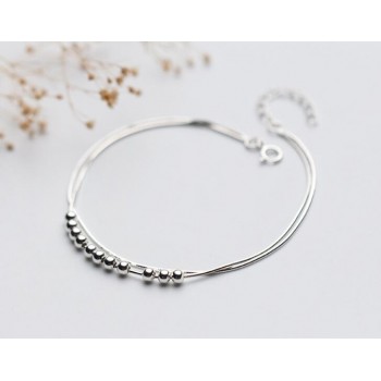 1pc 100% Real. 925 Sterling Silver Fine Jewelry Double Rows Snakebone chain Lucky Beads Anklet Bracelet GTLS665