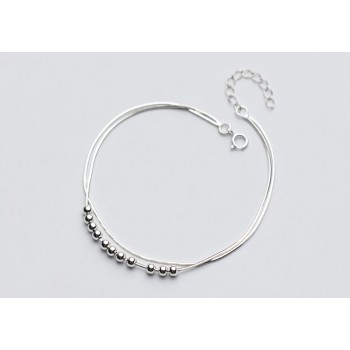 1pc 100% Real. 925 Sterling Silver Fine Jewelry Double Rows Snakebone chain Lucky Beads Anklet Bracelet GTLS665