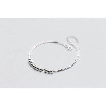 1pc 100% Real. 925 Sterling Silver Fine Jewelry Double Rows Snakebone chain Lucky Beads Anklet Bracelet GTLS665
