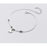 1pc 100% Real. 925 Sterling Silver Fine Jewelry Polished Star amp;Round Beads Anklet Bracelet  GTLS580
