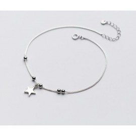1pc 100% Real. 925 Sterling Silver Fine Jewelry Polished Star amp;Round Beads Anklet Bracelet  GTLS580