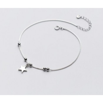 1pc 100% Real. 925 Sterling Silver Fine Jewelry Polished Star amp;Round Beads Anklet Bracelet  GTLS580