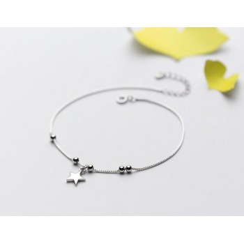 1pc 100% Real. 925 Sterling Silver Fine Jewelry Polished Star amp;Round Beads Anklet Bracelet  GTLS580