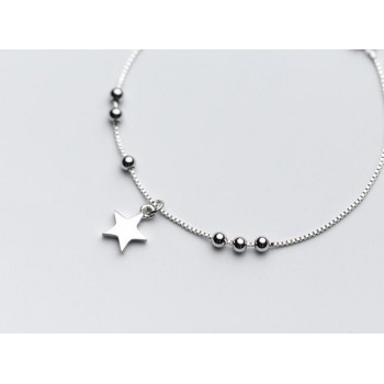 1pc 100% Real. 925 Sterling Silver Fine Jewelry Polished Star amp;Round Beads Anklet Bracelet  GTLS580