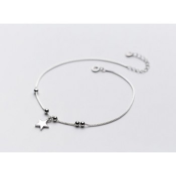 1pc 100% Real. 925 Sterling Silver Fine Jewelry Polished Star amp;Round Beads Anklet Bracelet  GTLS580