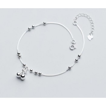 1pc 100% Real. 925 Sterling Silver Fine Jewelry Round Beads amp;Silver Cherry Anklet Bracelet  GTLS588