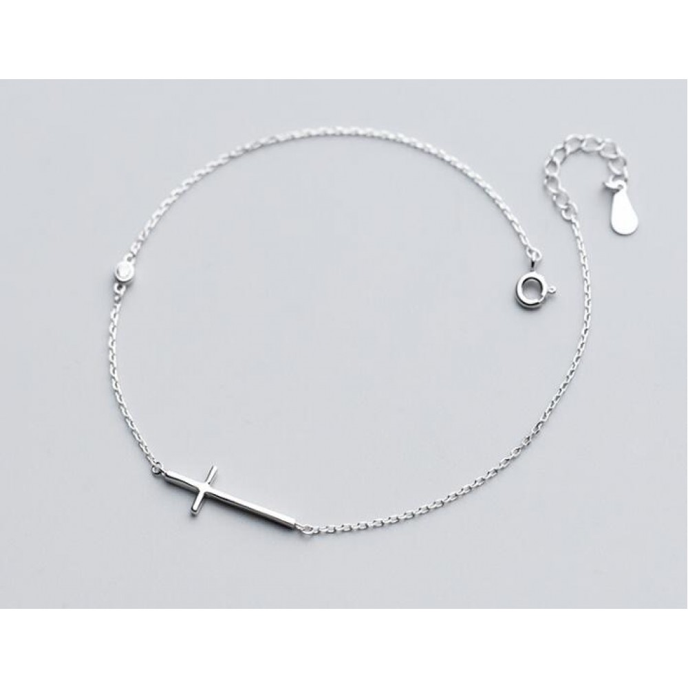 100% Authentic Real. 925 Sterling Silver Fine Jewelry Jesus Polished Cross Religion Anklet Bracelet GTLS701