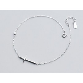 100% Authentic Real. 925 Sterling Silver Fine Jewelry Jesus Polished Cross Religion Anklet Bracelet GTLS701