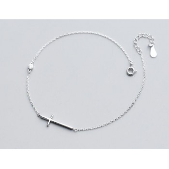 100% Authentic Real. 925 Sterling Silver Fine Jewelry Jesus Polished Cross Religion Anklet Bracelet GTLS701