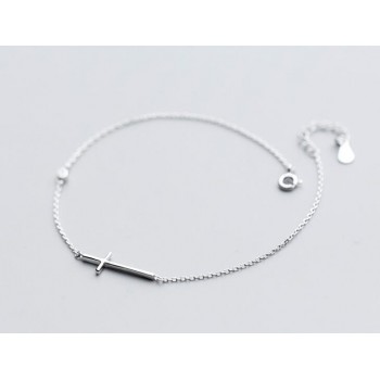 100% Authentic Real. 925 Sterling Silver Fine Jewelry Jesus Polished Cross Religion Anklet Bracelet GTLS701
