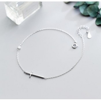 100% Authentic Real. 925 Sterling Silver Fine Jewelry Jesus Polished Cross Religion Anklet Bracelet GTLS701