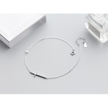 100% Authentic Real. 925 Sterling Silver Fine Jewelry Jesus Polished Cross Religion Anklet Bracelet GTLS701