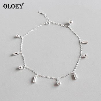 OLOEY Real 925 Sterling Silver Beads Hanging Chain Anklet for Women Girls Friend Foot Jewelry Leg Bracelet Fine Jewelry YMA004