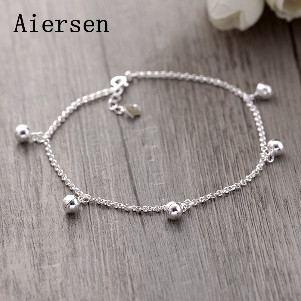 Aiersen Real 925 Sterling Silver Anklets Casual The Bell Design Silver Chains Girl Simple Silver Srebro 925 Anklets Fine Jewelry