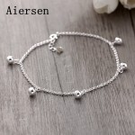 Aiersen Real 925 Sterling Silver Anklets Casual The Bell Design Silver Chains Girl Simple Silver Srebro 925 Anklets Fine Jewelry