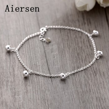 Aiersen Real 925 Sterling Silver Anklets Casual The Bell Design Silver Chains Girl Simple Silver Srebro 925 Anklets Fine Jewelry