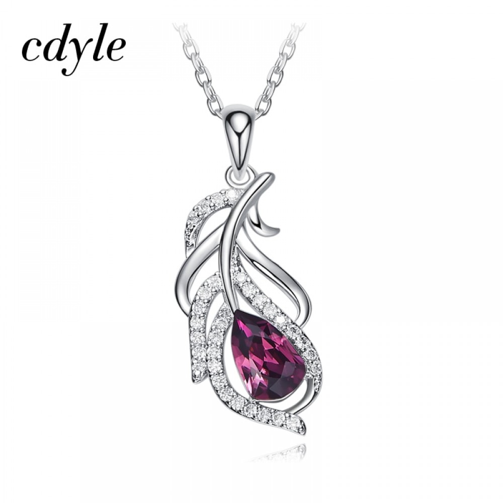 Cdyle Crystals from Swarovski Women Pendants amp; Necklaces S925 Sterling Silver Jewelry Purple Feather Austrian Rhinestone Bijoux