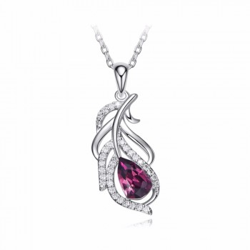 Cdyle Crystals from Swarovski Women Pendants amp; Necklaces S925 Sterling Silver Jewelry Purple Feather Austrian Rhinestone Bijoux