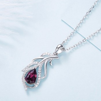 Cdyle Crystals from Swarovski Women Pendants amp; Necklaces S925 Sterling Silver Jewelry Purple Feather Austrian Rhinestone Bijoux