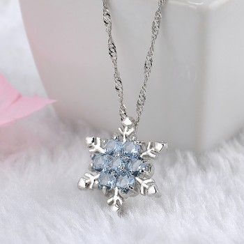 Charm Vintage lady Blue Crystal Snowflake Zircon Flower Silver Necklaces amp; Pendants Jewelry gift for Women girls Free Shipping