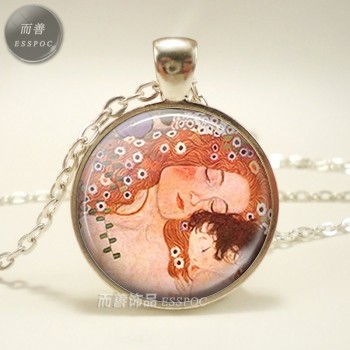 Van Gogh Monet Klimts Paintings Necklace Art Picture Print Glass Pendants Silver Color Chain Necklace Fashion Jewelry for Women