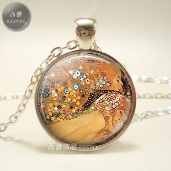 Van Gogh Monet Klimts Paintings Necklace Art Picture Print Glass Pendants Silver Color Chain Necklace Fashion Jewelry for Women