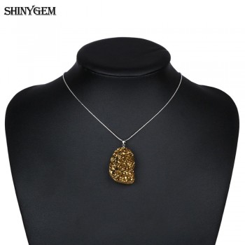 ShinyGem DIY Irregular Crystal Opal Pendant Necklace Stainless Steel Druzy Necklace Chakra Big Natural Stone Necklaces For Women