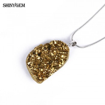 ShinyGem DIY Irregular Crystal Opal Pendant Necklace Stainless Steel Druzy Necklace Chakra Big Natural Stone Necklaces For Women