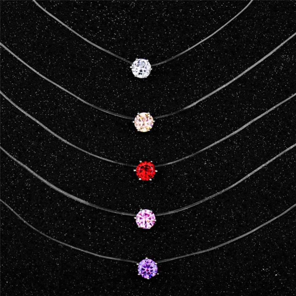 Transparent Fishing Line Necklace Silver Female Invisible Chain Necklace Women Rhinestone Choker Necklace Collier Zircon Pendant