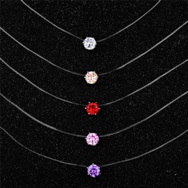 Transparent Fishing Line Necklace Silver Female Invisible Chain Necklace Women Rhinestone Choker Necklace Collier Zircon Pendant