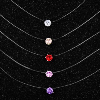Transparent Fishing Line Necklace Silver Female Invisible Chain Necklace Women Rhinestone Choker Necklace Collier Zircon Pendant