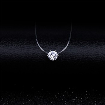Transparent Fishing Line Necklace Silver Female Invisible Chain Necklace Women Rhinestone Choker Necklace Collier Zircon Pendant