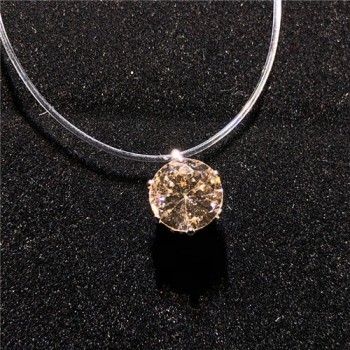 Transparent Fishing Line Necklace Silver Female Invisible Chain Necklace Women Rhinestone Choker Necklace Collier Zircon Pendant