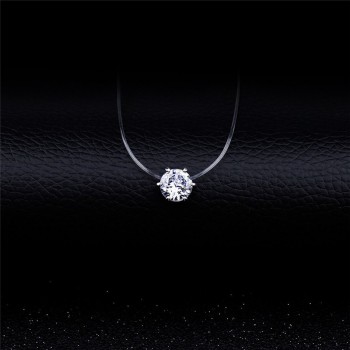 Transparent Fishing Line Necklace Silver Female Invisible Chain Necklace Women Rhinestone Choker Necklace Collier Zircon Pendant