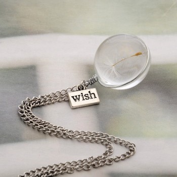 LKO Fashion Necklaces Wish Real Dandelion Crystal Necklace Glass Round Pendants Necklace Silver Chain Choker Necklace For Women
