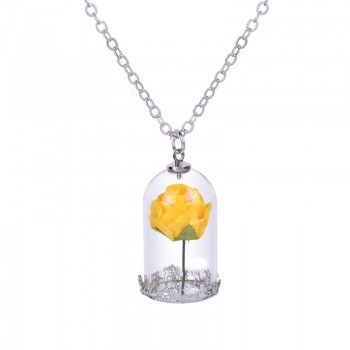 Houbian Classical Glass Vial Necklace Prince Rose Necklace pendants Retro Crystal Natural Dried Flowers Necklace For Mom family