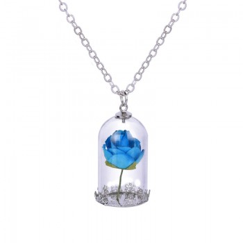Houbian Classical Glass Vial Necklace Prince Rose Necklace pendants Retro Crystal Natural Dried Flowers Necklace For Mom family