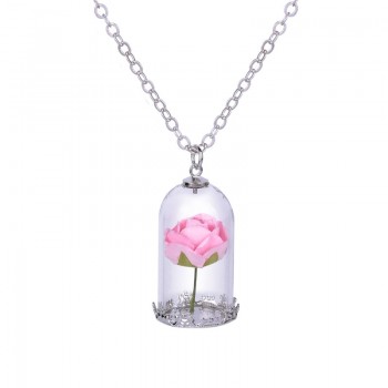 Houbian Classical Glass Vial Necklace Prince Rose Necklace pendants Retro Crystal Natural Dried Flowers Necklace For Mom family