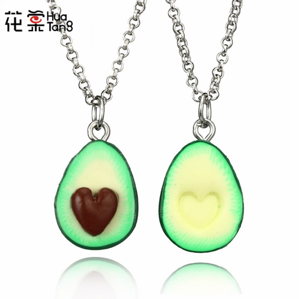 HuaTang Trendy Heart Avocado Shape Long Pendant Necklace for Women Green Color Bohemian Chain Necklace Jewelry 6046