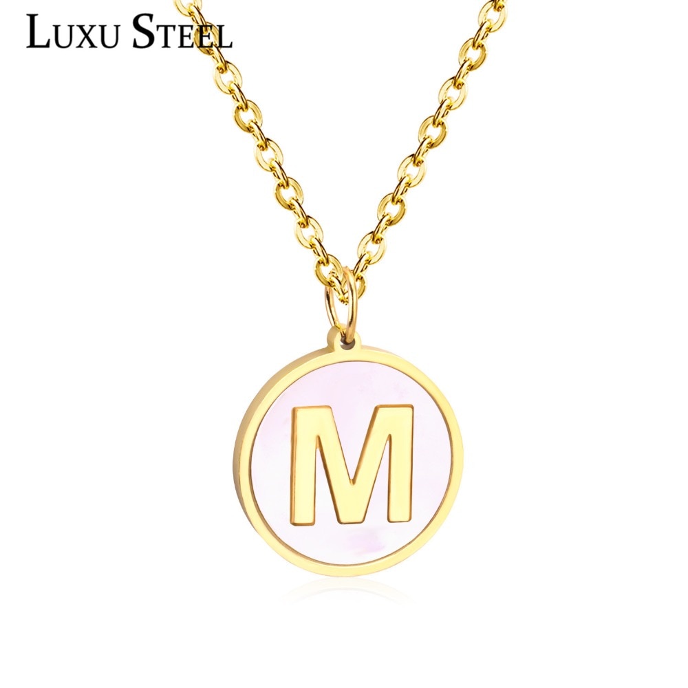 LUXUSTEEL Wholesale Gold/Silver 26 Letter Necklaces 2019 New Alphabet Initial Shell Pendant Necklace Women Collier Party Daily