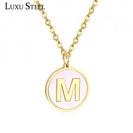 LUXUSTEEL Wholesale Gold/Silver 26 Letter Necklaces 2019 New Alphabet Initial Shell Pendant Necklace Women Collier Party Daily
