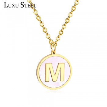 LUXUSTEEL Wholesale Gold/Silver 26 Letter Necklaces 2019 New Alphabet Initial Shell Pendant Necklace Women Collier Party Daily