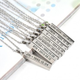 Hot BTS Members Name Date Cuboid Bar Pendant Necklace Women Jewelry Silver Titanium Chain Necklaces amp; Pendants Drop shipping