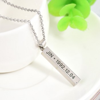 Hot BTS Members Name Date Cuboid Bar Pendant Necklace Women Jewelry Silver Titanium Chain Necklaces amp; Pendants Drop shipping